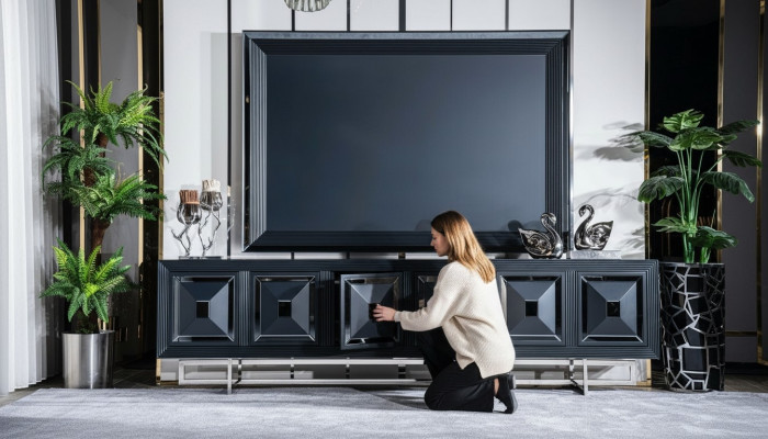 Living room TV cabinet TV stand cabinet lowboard new black