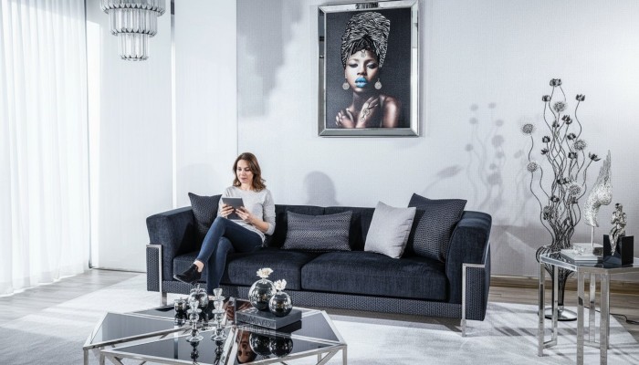 Luxury Sofa 3 Seater Sofas Textile Couch Design Furniture Three-seater Black