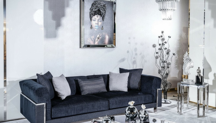 Luxury Sofa 3 Seater Sofas Textile Couch Design Furniture Three-seater Black