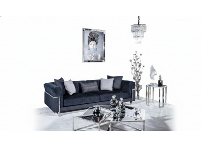 Luxury Sofa 3 Seater Sofas Textile Couch Design Furniture Three-seater Black