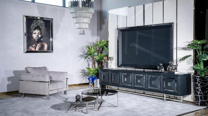 Set TV stand armchair coffee table side table living room 5-piece gray new
