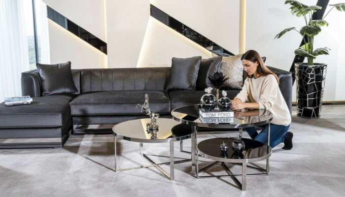 Living room coffee tables luxury design 3-piece set wood gray style modern table