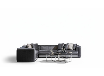 Corner sofa couch upholstery seating corner set L shape wood with textile new
