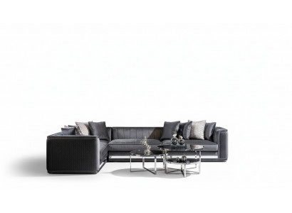 Corner sofa couch upholstery seating corner set L shape wood with textile new