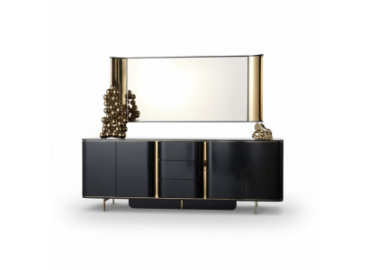 Wohnzimmer Anrichte Spiegel schwarz Kommode Holz Metall Stil Modern