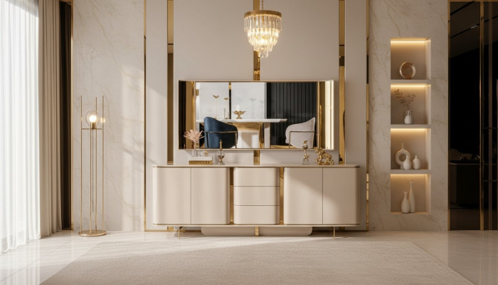 Living room sideboard mirror material wood with metal style modern beige