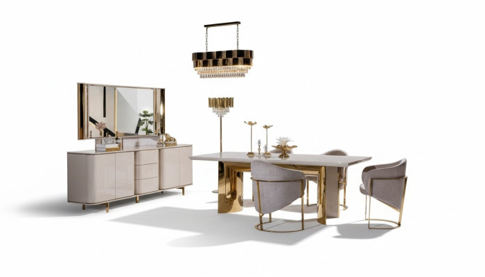 Dining Room Complete Set Table 4 Chairs Sideboard Mirror 7-piece Dining Table