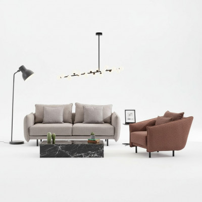 Sofa set couch 3+1 seater armchair table carved legs 2-piece. New.