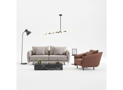 Sofa set couch 3+1 seater armchair table carved legs 2-piece. New.