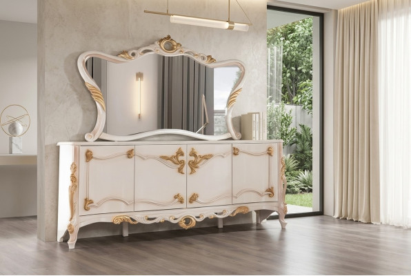 Sideboard with Mirror Set Dining Baroque Wooden Dressers Wooden Cabinet New