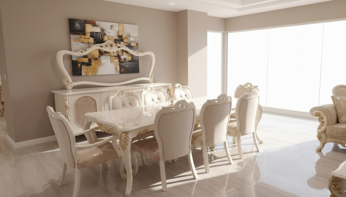 Set of 8 Chairs Dining Room Chair Set Wood Luxury Dining Style Baroque Group