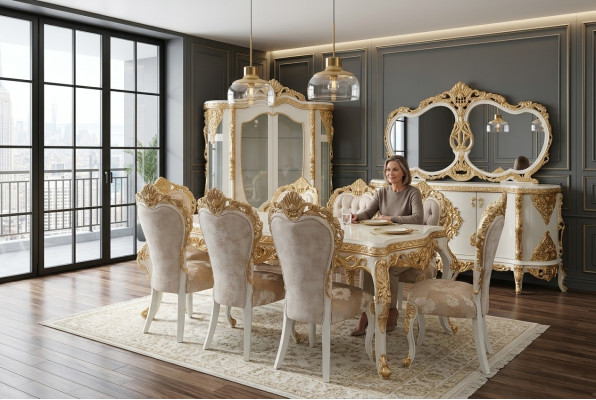 Classic chair set with richly decorated gilded carvings