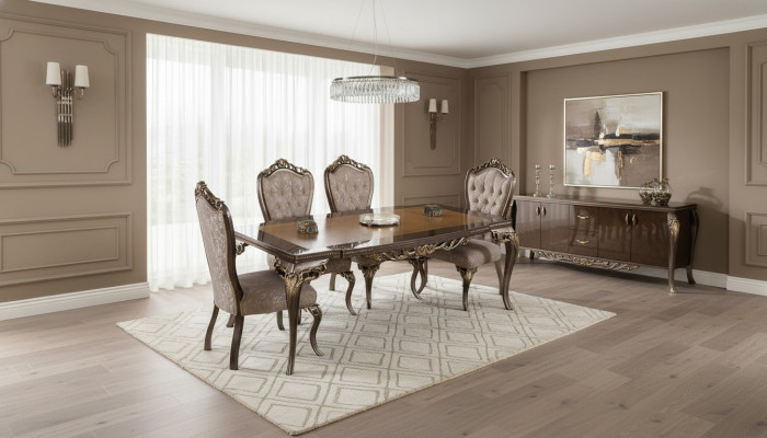 Dining room chair, chair, chairs, wood, luxury dining room, fabric, style, baroque, 1x armchair.