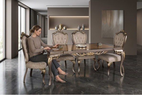 Chair Set 4x Upholstered Chairs Dining Room Chair Wood Luxury Dining Room Fabric Baroque Chairs