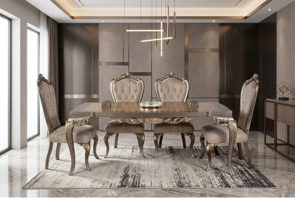 Chair Set 4x Upholstered Chairs Dining Room Chair Wood Luxury Dining Room Fabric Baroque Chairs
