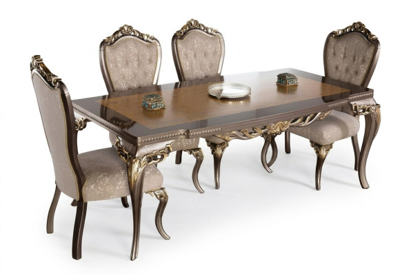 Chair Set 4x Upholstered Chairs Dining Room Chair Wood Luxury Dining Room Fabric Baroque Chairs