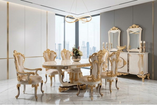 Luxury dining room dining table chair wood tables table baroque dining chairs furniture group