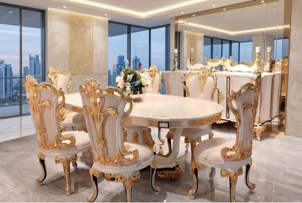 Group Set 6 Chair Dining Chair Chairs Wood Luxury Dining Set Furniture Set