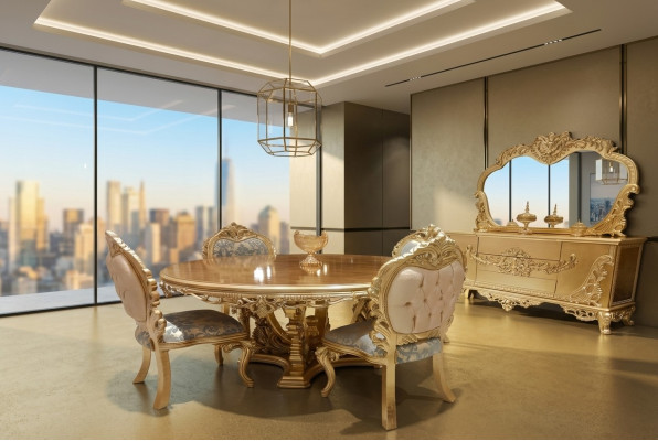 Luxury Suite Set Dining Room Dining Table Chair Sideboard Mirror Chairs Table 7-piece set.