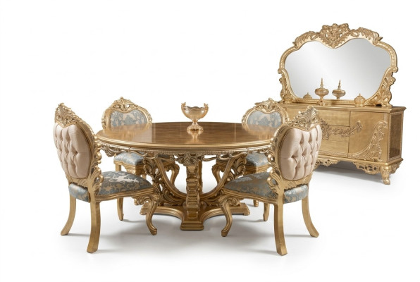 Luxury Suite Set Dining Room Dining Table Chair Sideboard Mirror Chairs Table 7-piece set.