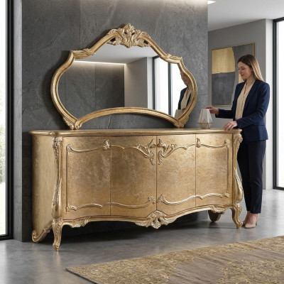 Set dresser with mirror ensemble, wooden group dressers, sideboard furniture, baroque.