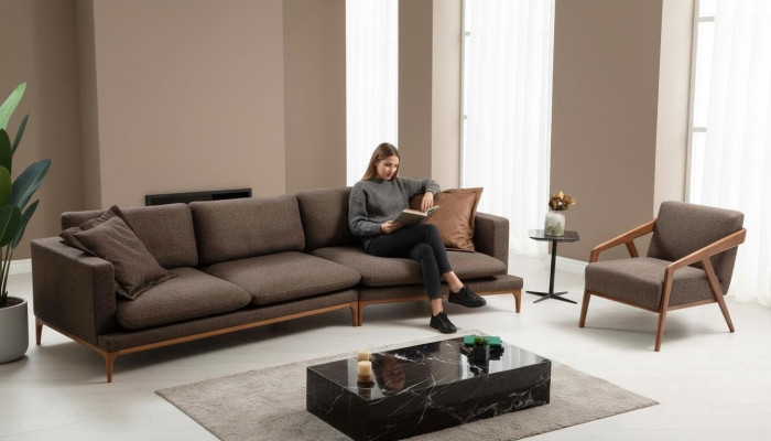 Sectional sofa, living room sofas, fabric, luxury, L-shaped corner, wood style, modern furniture, new.