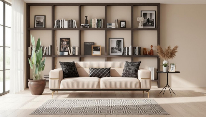 Luxury Sofa Design Three-Seater Modern Couch Beige Sofas Furniture Upholstery Loft New