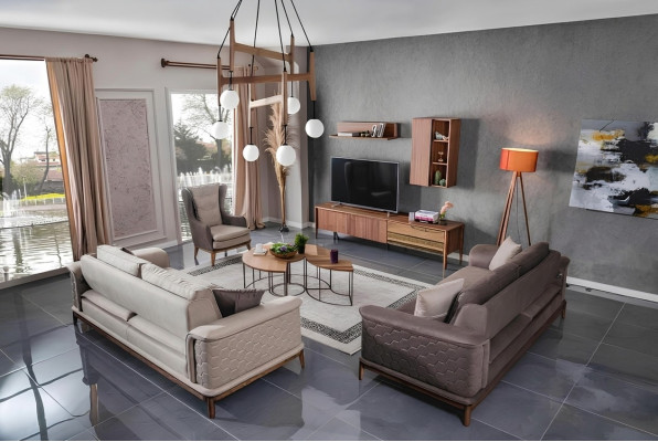Luxury Sofa Set 3+3+1 Seater Sofa Fabric Armchair Modern Brown Sofas
