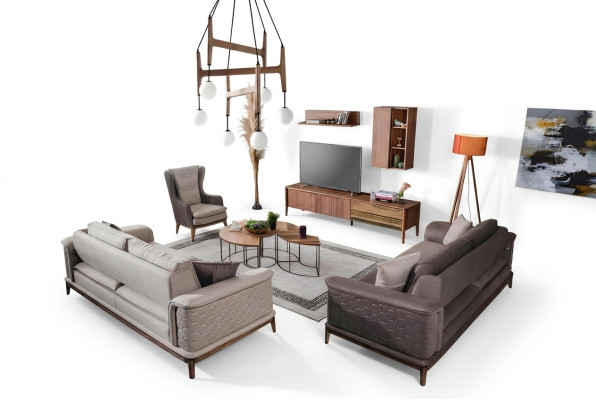 Luxury Sofa Set 3+3+1 Seater Sofa Fabric Armchair Modern Brown Sofas