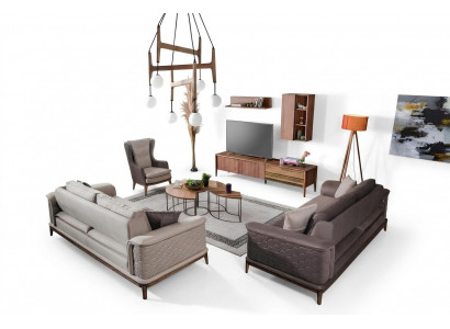 Luxury Sofa Set 3+3+1 Seater Sofa Fabric Armchair Modern Brown Sofas
