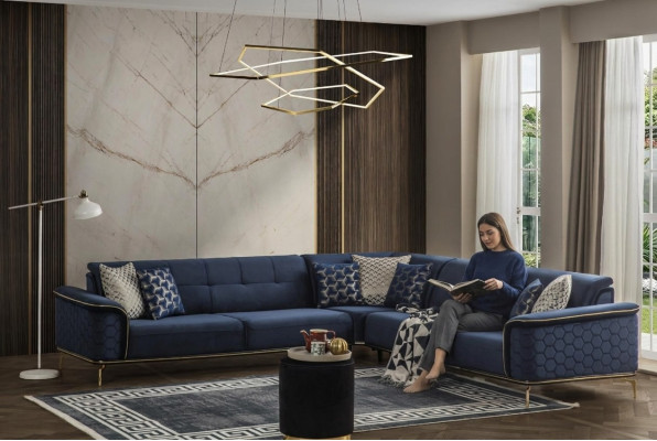 Luxury corner sofa royal blue velvet couch corner set sofa couches living landscape new