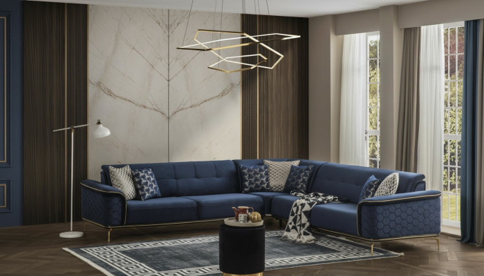 Luxury corner sofa royal blue velvet couch corner set sofa couches living landscape new