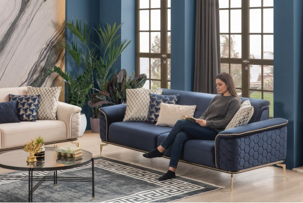 Three-seater sofa, 3-seater luxury sofas, living room, modern fabric design, textile fabric.