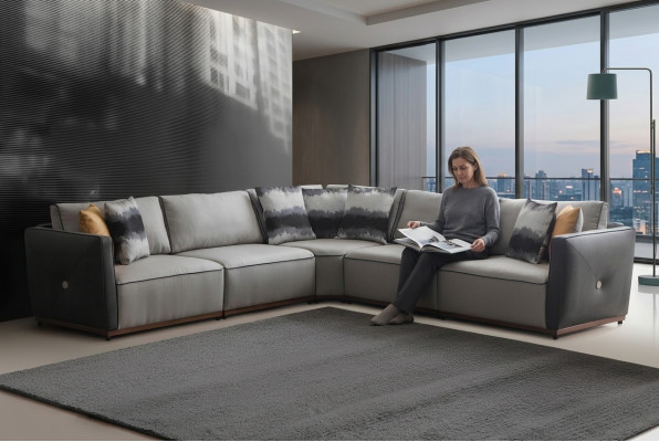 Sectional sofa, L-shape, large sofa, corner living room, polyester, modern luxury fabric, new
