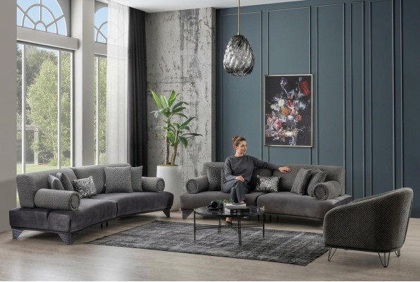 Luxury Sofa Set Suite Sofas Sofa Armchair Three-Seater 3+3+1 Seater Fabric New