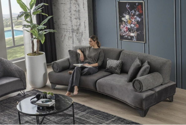 Luxury Sofa Three-Seater 3-Seater Sofas Living Room Curved Couch Fabric Design New