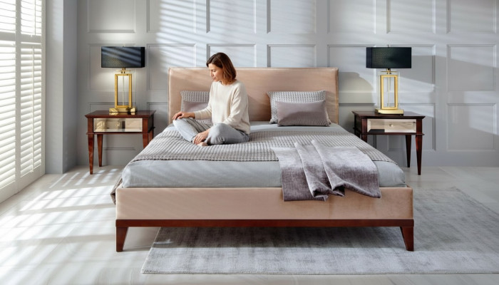 Modern brown-beige bedroom luxury bed wooden double bed new
