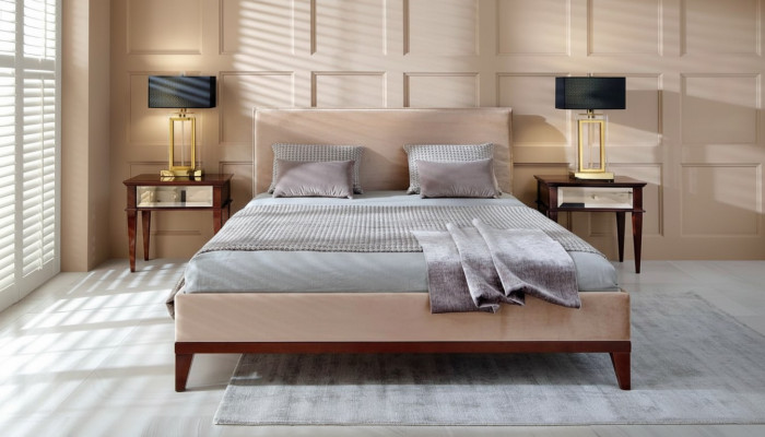 Modern brown-beige bedroom luxury bed wooden double bed new
