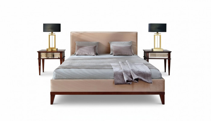 Modern brown-beige bedroom luxury bed wooden double bed new