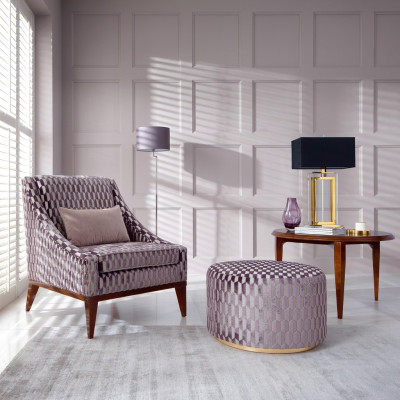 Living room set armchair coffee table stool modern seating fabric wood 3-piece set