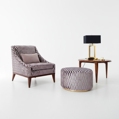 Living room set armchair coffee table stool modern seating fabric wood 3-piece set