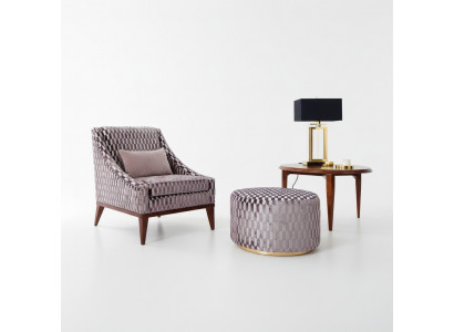Living room set armchair coffee table stool modern seating fabric wood 3-piece set