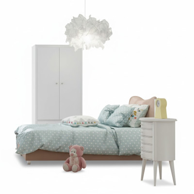Children's room, children's bed, bed, nightstand, wardrobe, wood furniture, white, 3-piece set