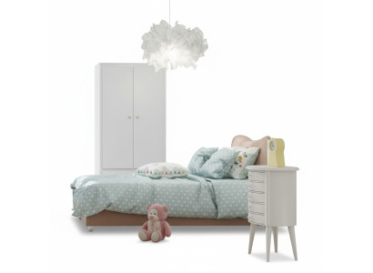 Children's room, children's bed, bed, nightstand, wardrobe, wood furniture, white, 3-piece set
