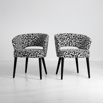 Original black and white wood and textile chair for living room