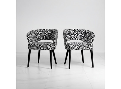 Original black and white wood and textile chair for living room