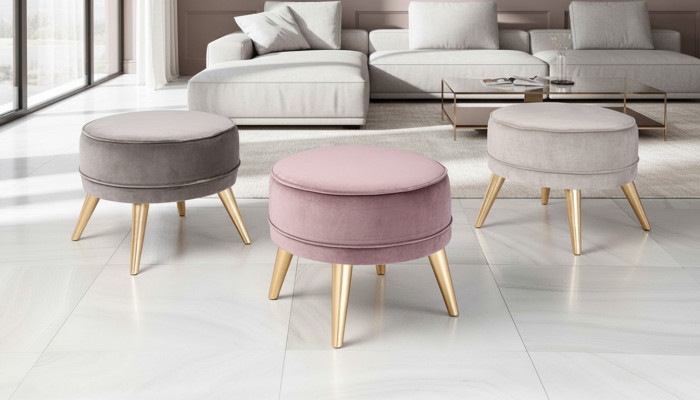 Stool Ottoman Pouf Modern Luxury Fabric Design Living Room Pink Round