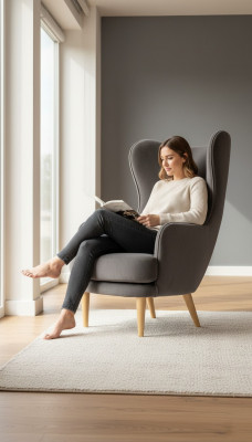 Wingback chair armchair lounge chair single seat fabric luxury living room modern gray new