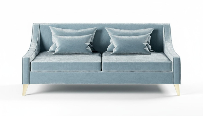 Velvet three-seater sofa, 3-seat sofas, fabric living room, polyester, modern luxury, blue.