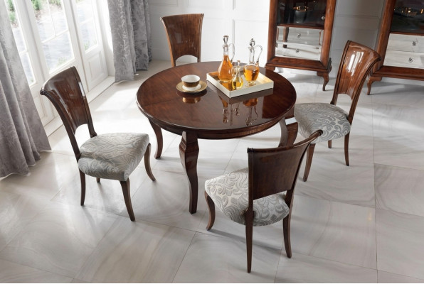 Round dining table high gloss brown table dining set dining room set chairs 5-piece.